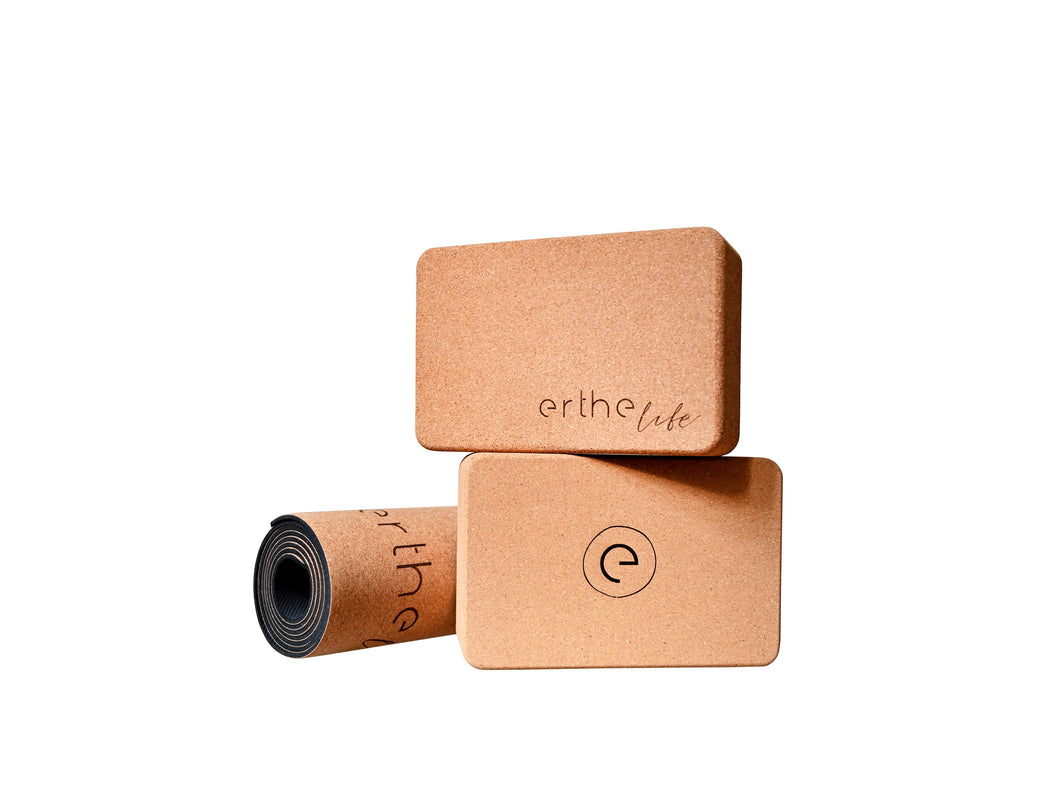 Premium Cork Yoga Mat and Blocks Bundle