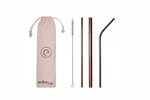 Stainless Steel Reusable Straw Set (Rose Gold)